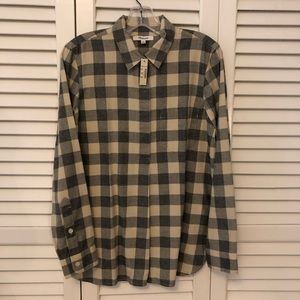 Madewell beige plaid button back shirt sz S